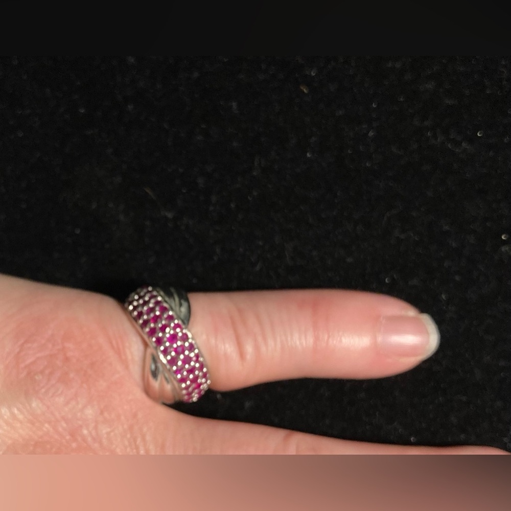 Pranda Sterling Silver Ruby Pave Crossover Ring - image 4